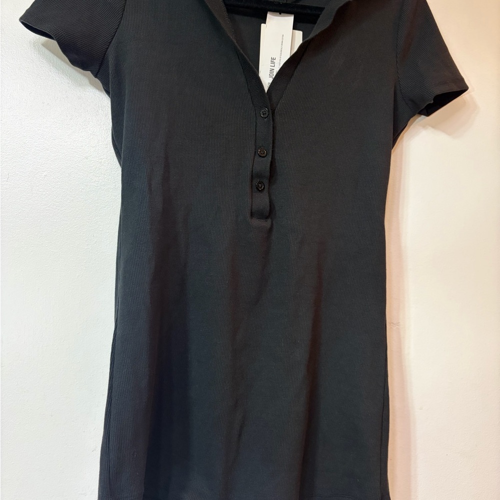 Zara Black Ribbed Polo-Style Jumpsuit Onesie